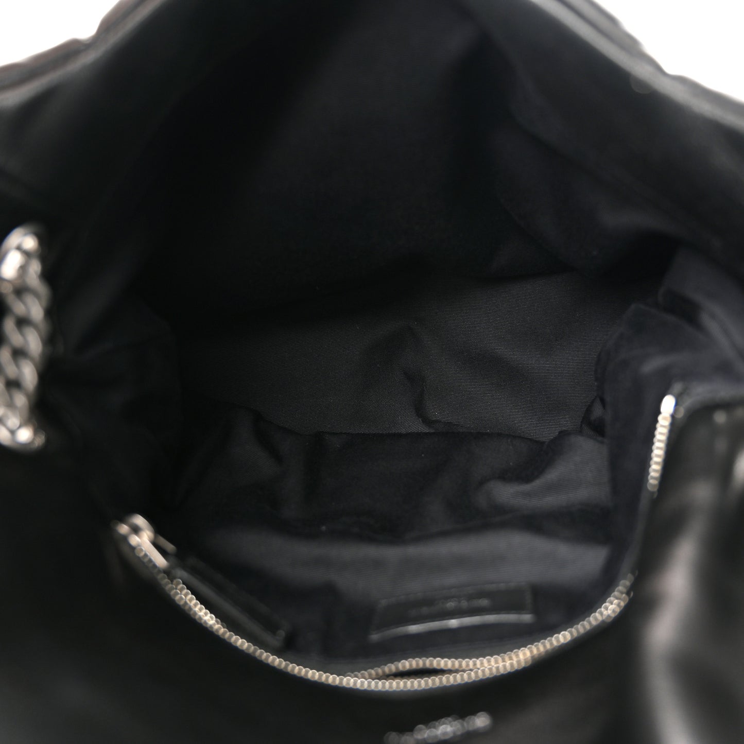 Lambskin Quilted Medium Loulou Puffer Monogram Chain Satchel Black