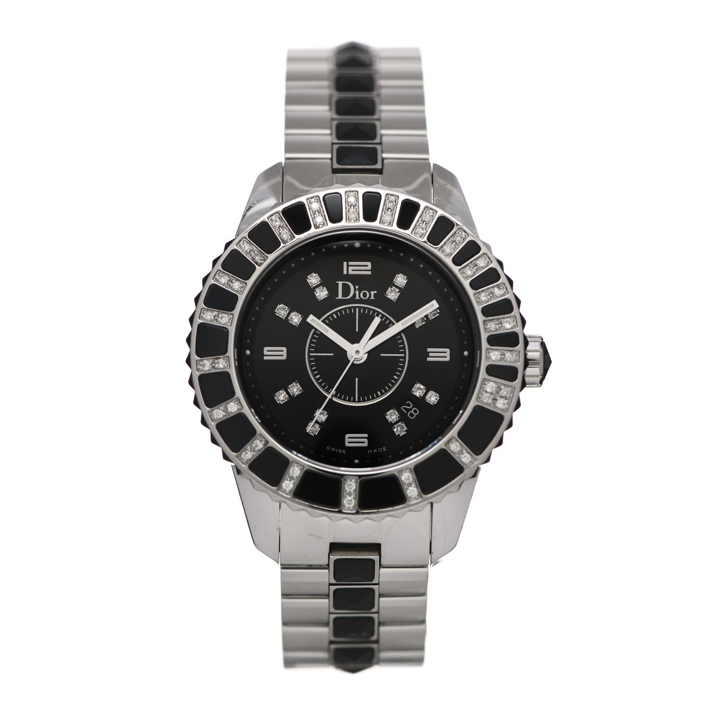 Stainless Steel Diamond Sapphire 33mm Christal Quartz Watch Black