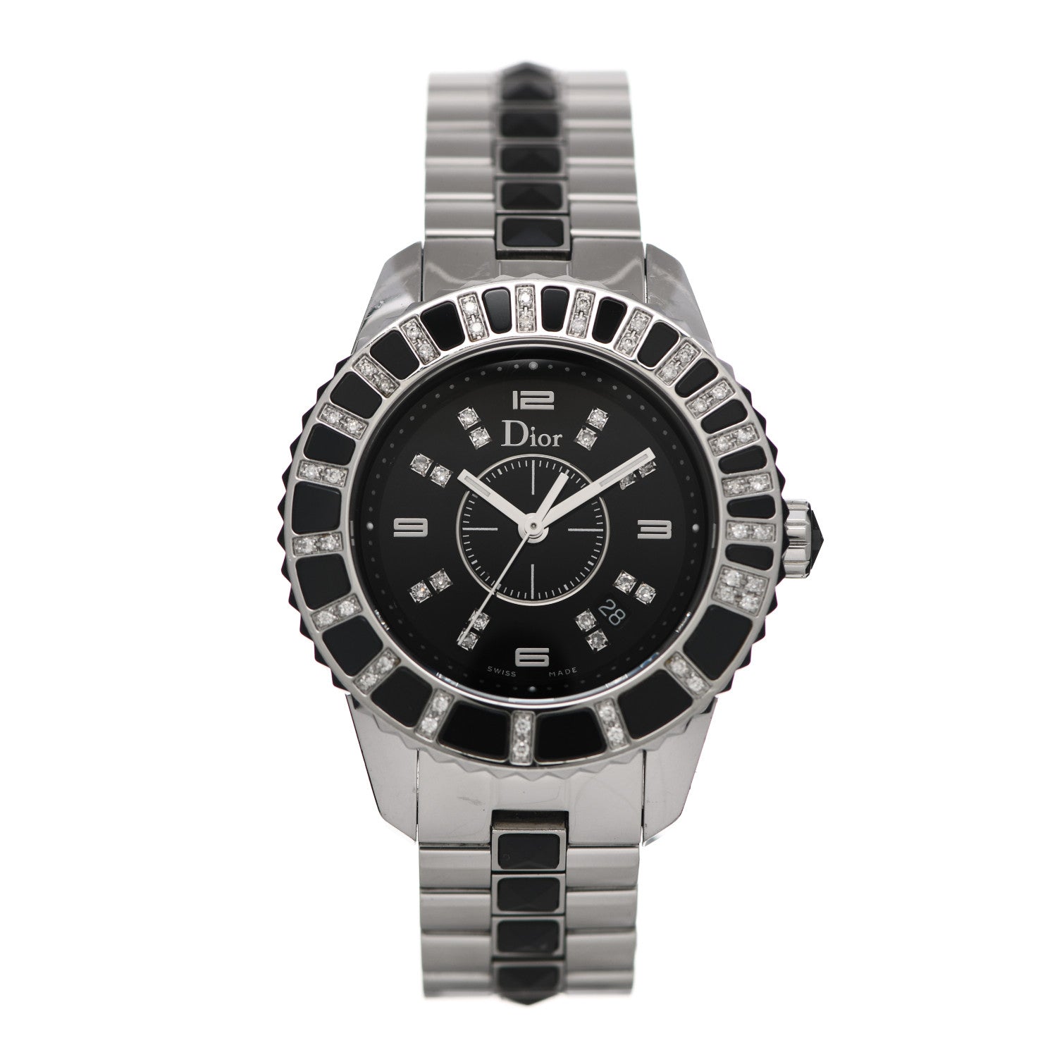 Christian Dior Stainless Steel Diamond Sapphire 33mm Christal Quartz Watch Black 1 of 6
