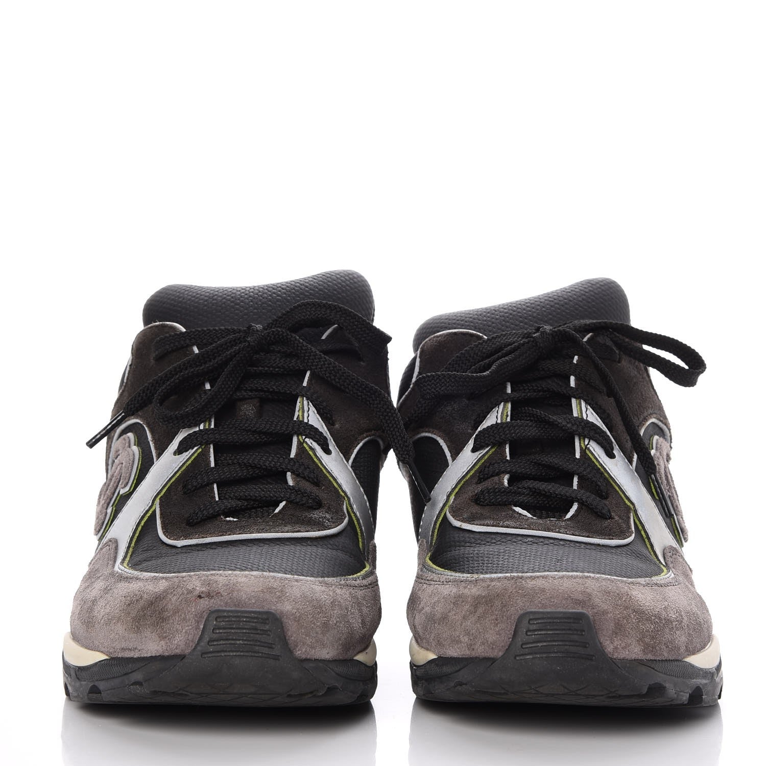 Chanel Suede Calfskin CC Sneakers 39.5 Black Grey 2 of 8