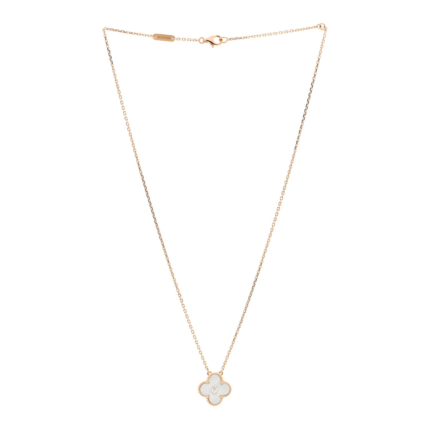 Van Cleef & Arpels 18K Rose Gold Diamond Mother of Pearl Vintage Alhambra Pendant Necklace 3 of 5
