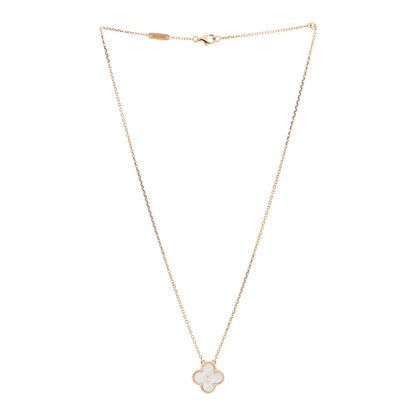 Van Cleef & Arpels 18K Rose Gold Diamond Mother of Pearl Vintage Alhambra Pendant Necklace 3 of 5