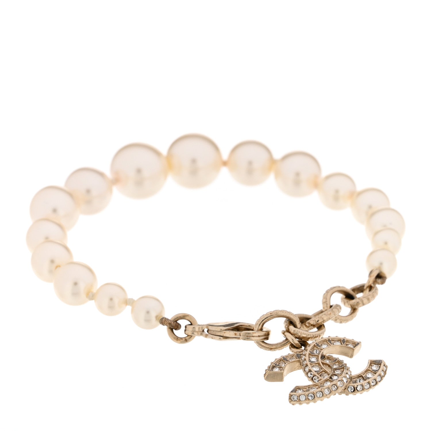 Chanel Graduated Pearl Crystal CC Bracelet Gold 2 of 4