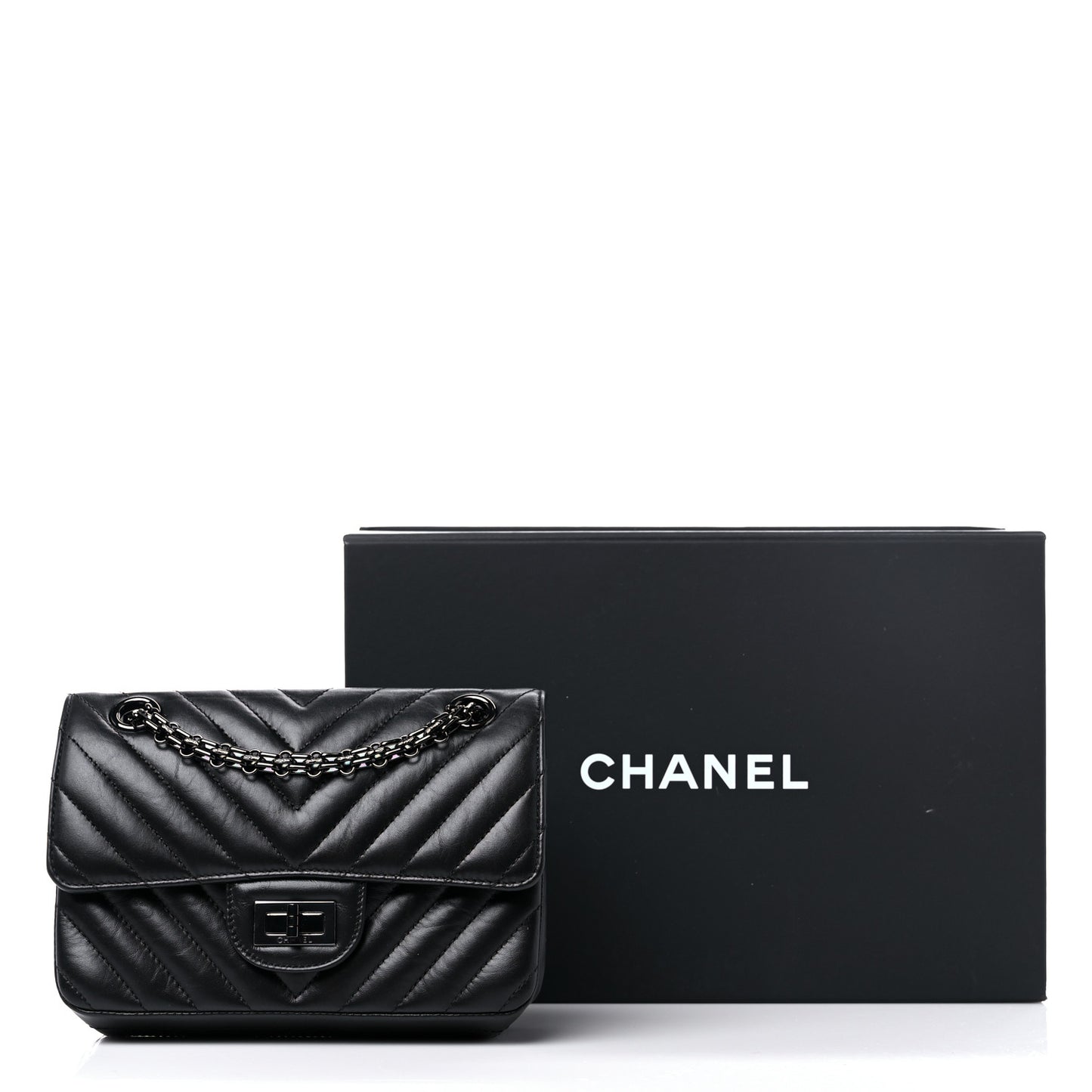 Aged Calfskin Chevron Quilted 2.55 Reissue Mini Flap So Black