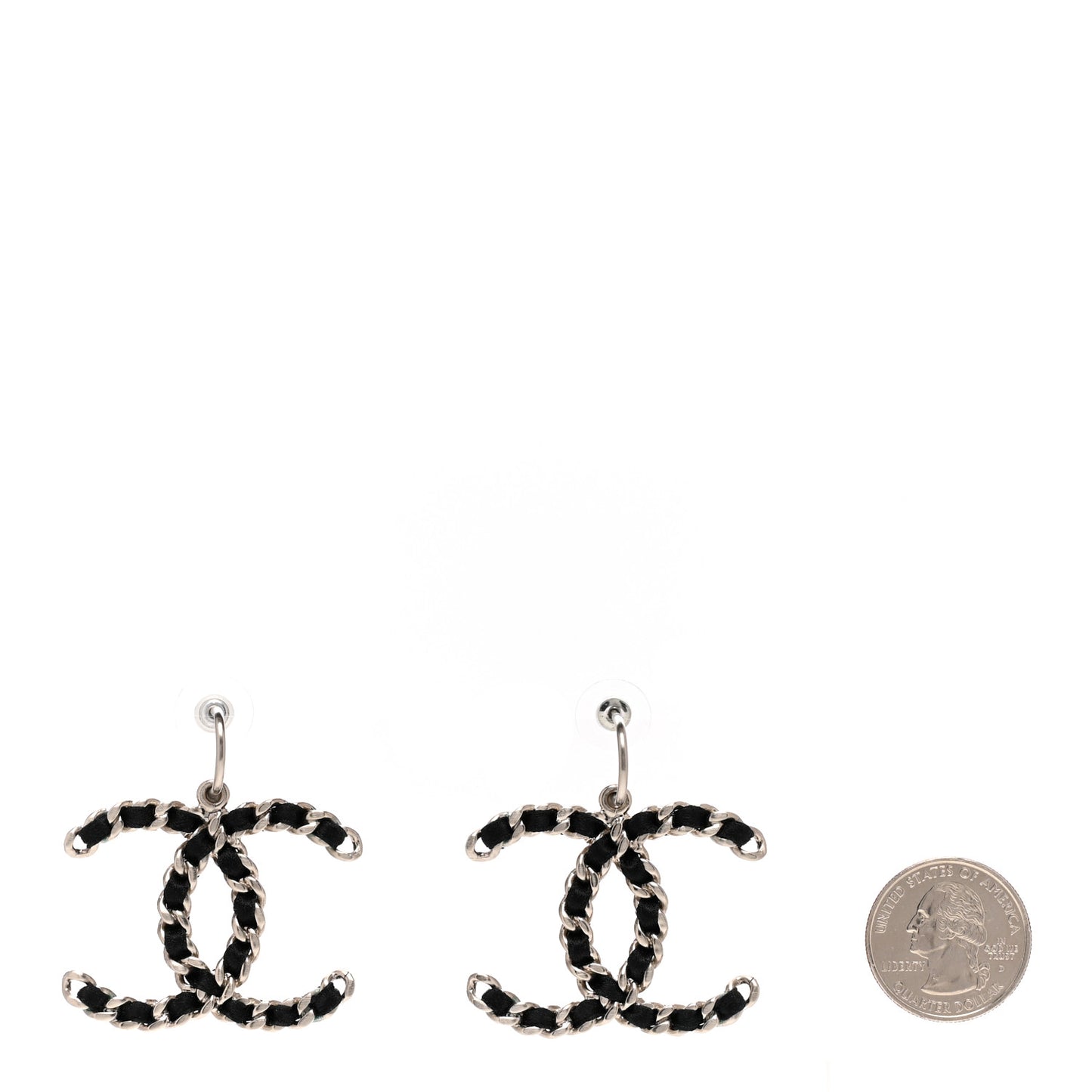 Satin CC Chain Earrings Light Gold Black