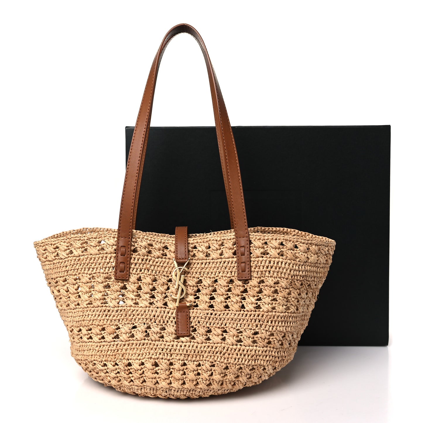 Raffia Calfskin Small Panier Tote Naturel