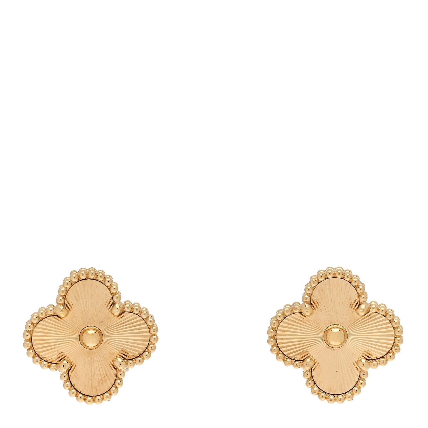 Van Cleef & Arpels 18K Yellow Gold Guilloche Vintage Alhambra Earrings 1 of 4