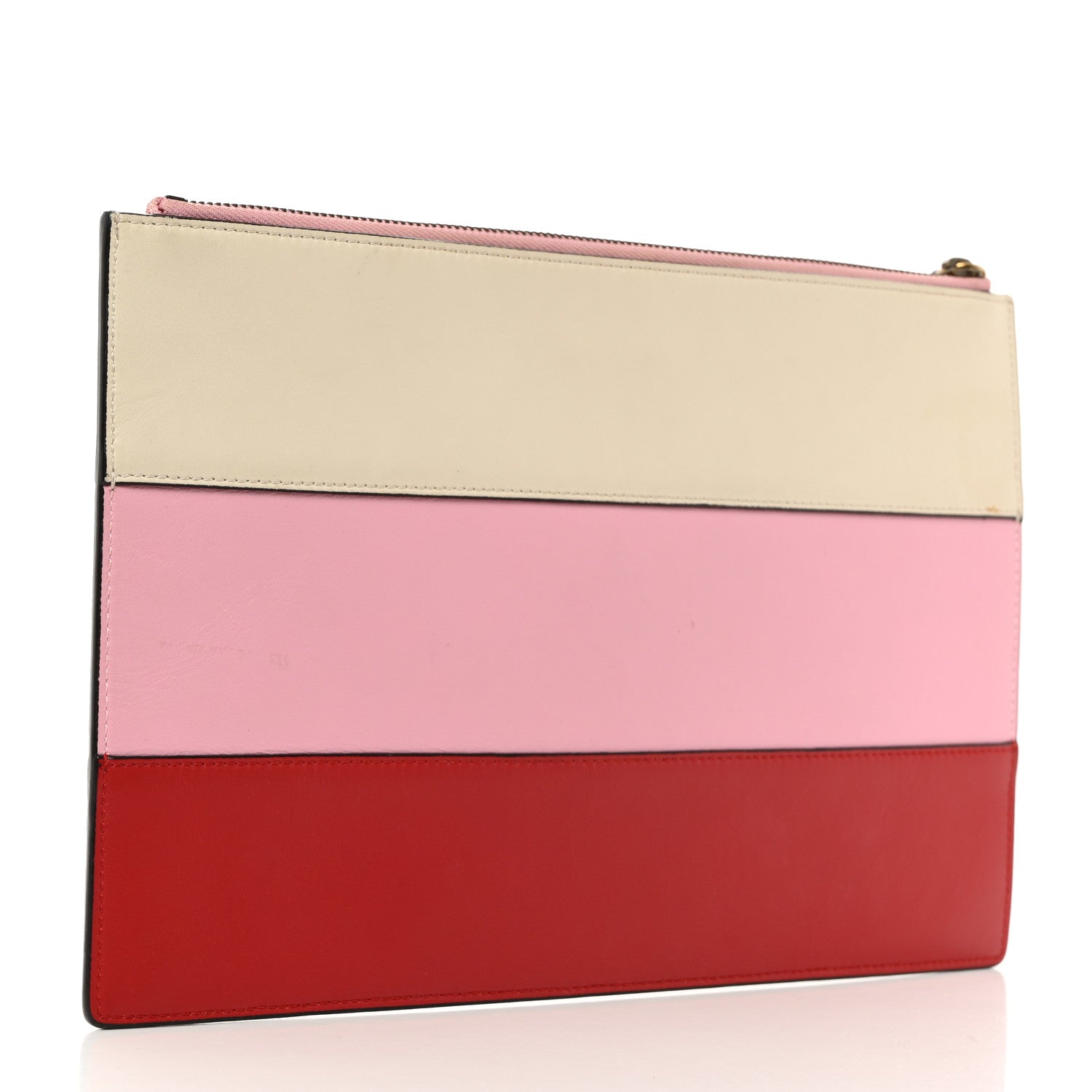 Gucci Calfskin Striped Oversized Bee Zip Pouch White Pink Red 3 of 9