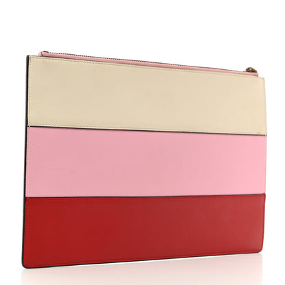 Gucci Calfskin Striped Oversized Bee Zip Pouch White Pink Red 3 of 9