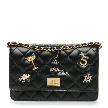 Chanel Aged Calfskin Quilted Lucky Charms 2.55 Reissue Wallet On Chain WOC Black 1 of 9