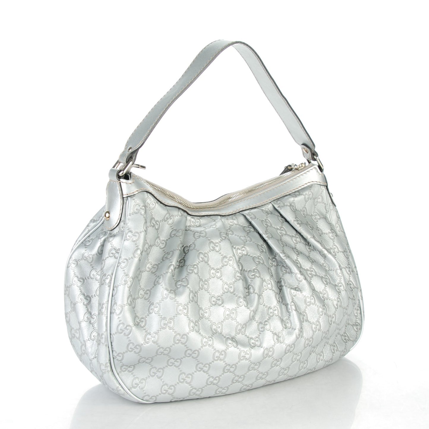 Metallic Guccissima Medium Sukey Hobo Silver