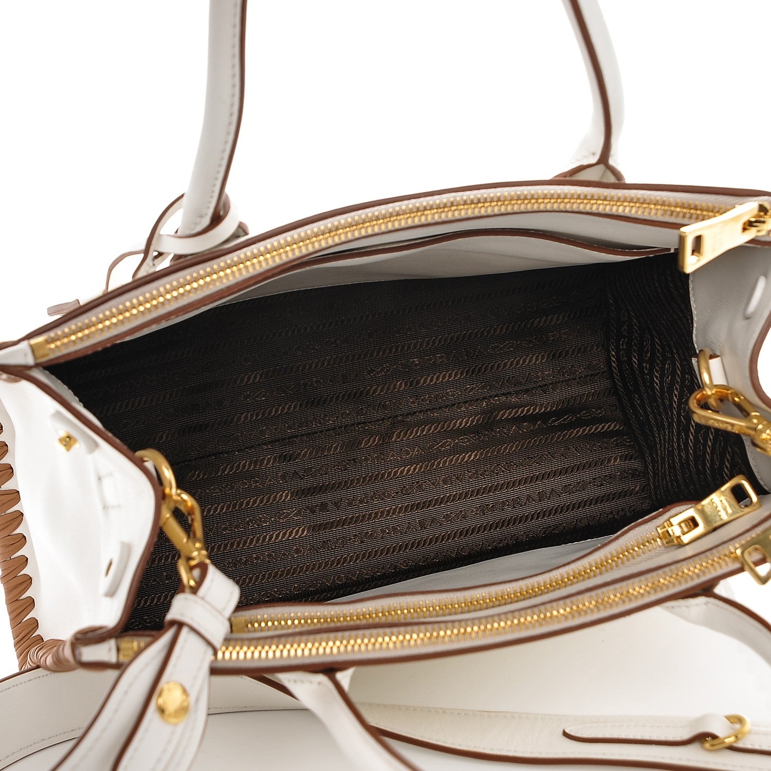 Prada Saffiano Whipstitch Medium Paradigme Bag White Caramel 6 of 7