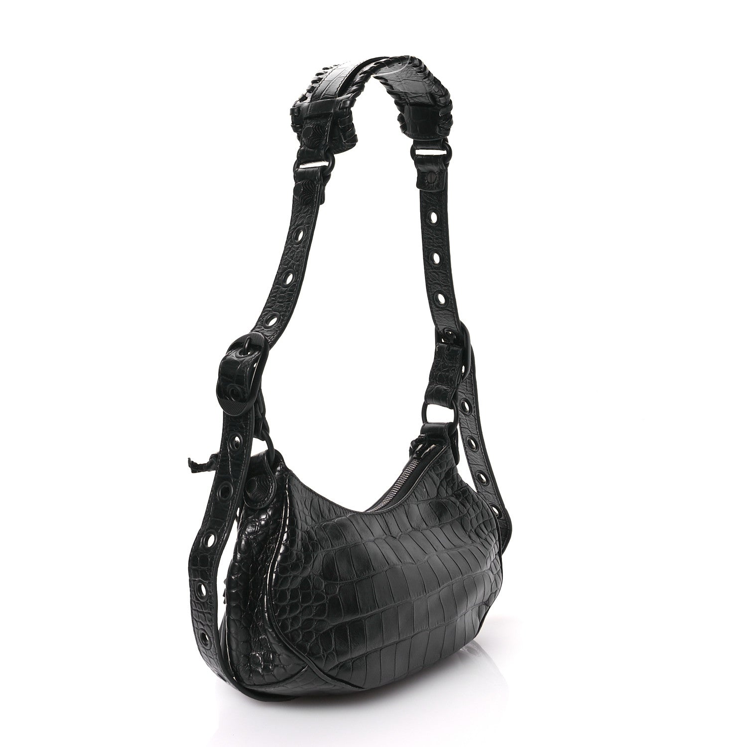 Balenciaga Extra Supple Calfskin Crocodile Embossed Monochrome Le Cagole Shoulder Bag XS Black 4 of 11