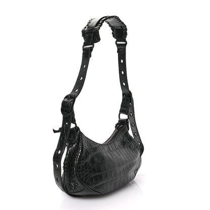 Balenciaga Extra Supple Calfskin Crocodile Embossed Monochrome Le Cagole Shoulder Bag XS Black 4 of 11