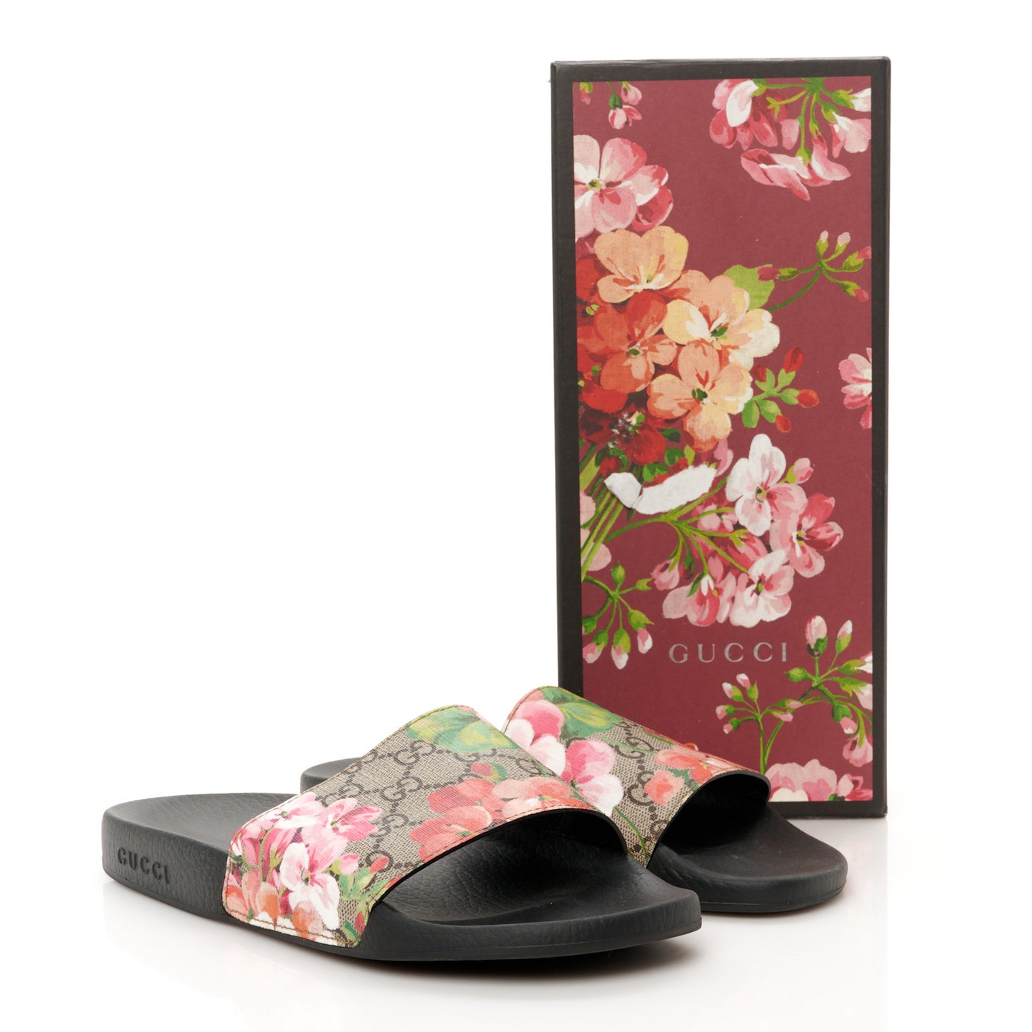 GG Supreme Monogram Blooms Slide Sandals 40 Beige Multicolor