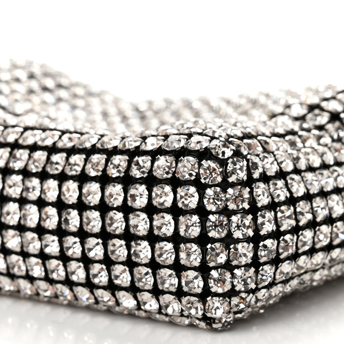 Mesh Crystal Rhinestone Mini Heiress Pouch Black Silver