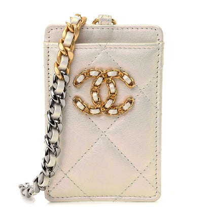 Chanel Iridescent Calfskin Quilted Chanel 19 Card Holder On Chain White 1 of 12