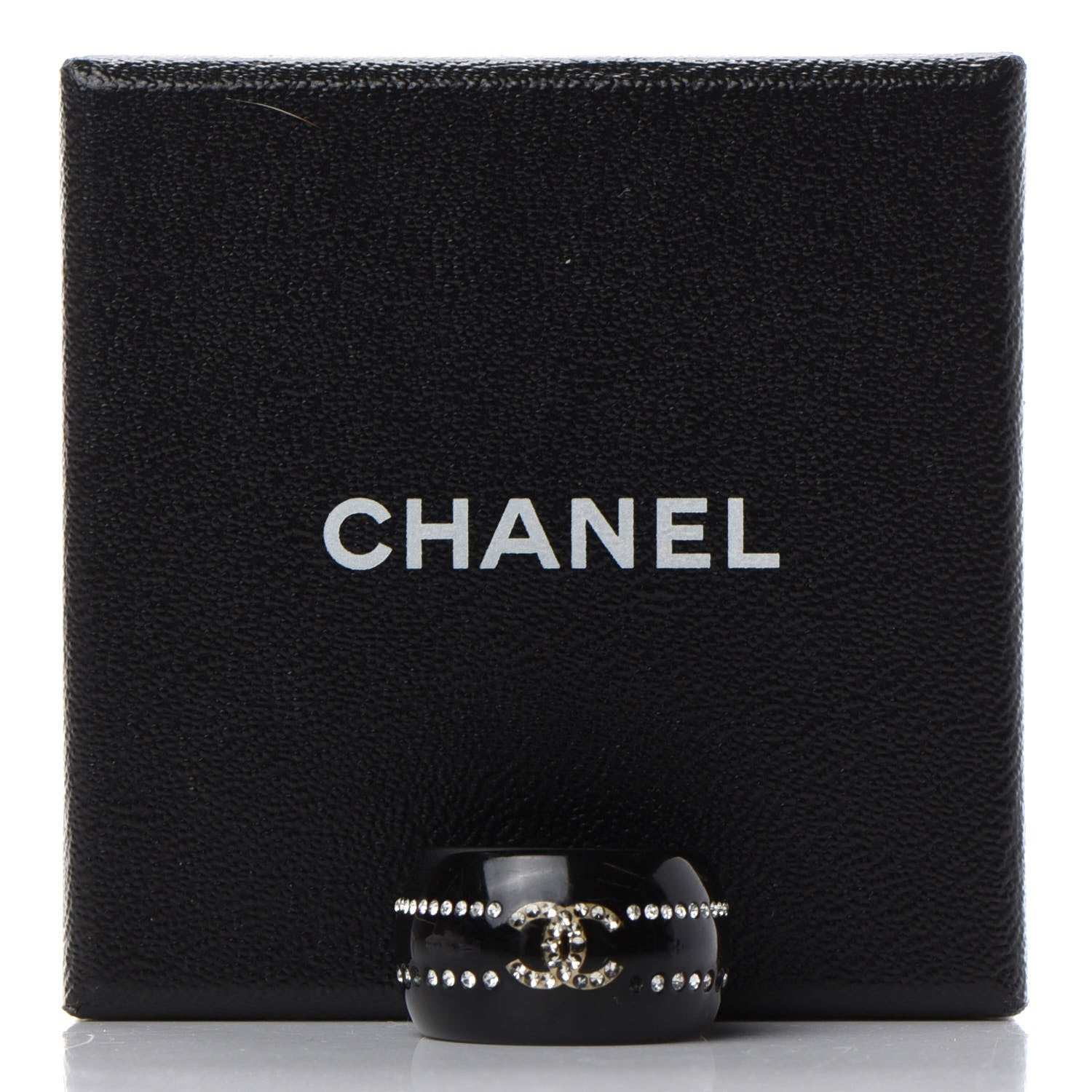 Chanel Resin Crystal CC Ring 6.5 Black 6 of 6