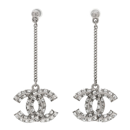 Chanel Baguette Crystal CC Drop Earrings Silver 1 of 4