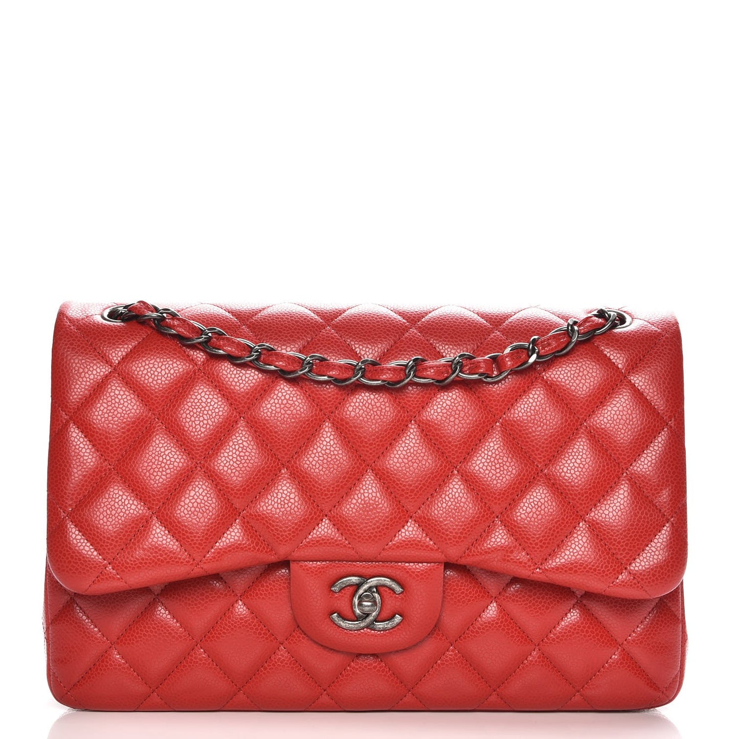 Caviar Quilted Jumbo Double Flap Red
