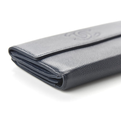 Chanel Caviar CC Long Flap French Wallet Navy Blue 6 of 12