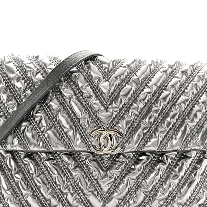 Chanel Metallic Chevron Quilted Space Suit Flap Dark Grey 8 of 11