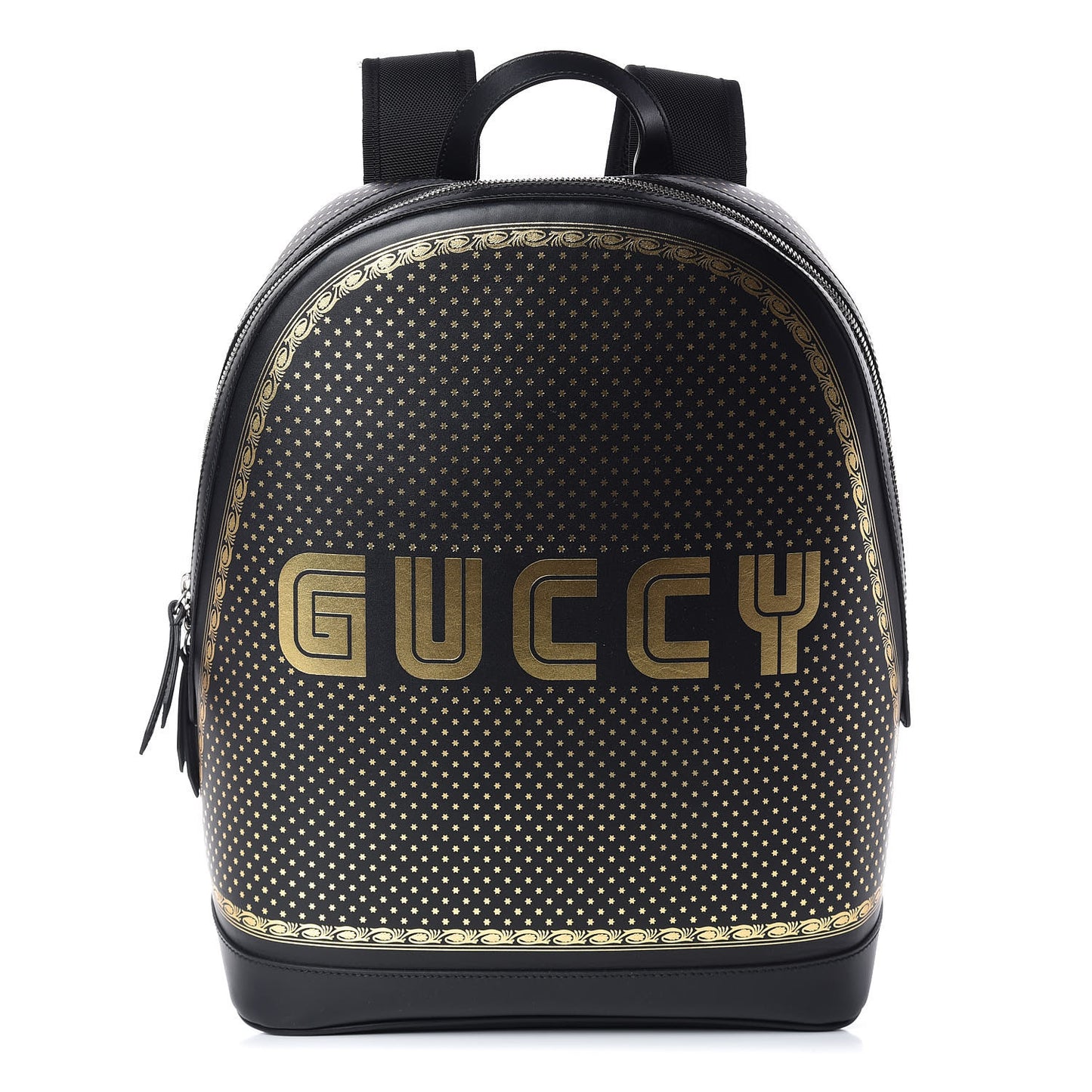 X SEGA Calfskin GUCCY Stars Dome Backpack Black Gold
