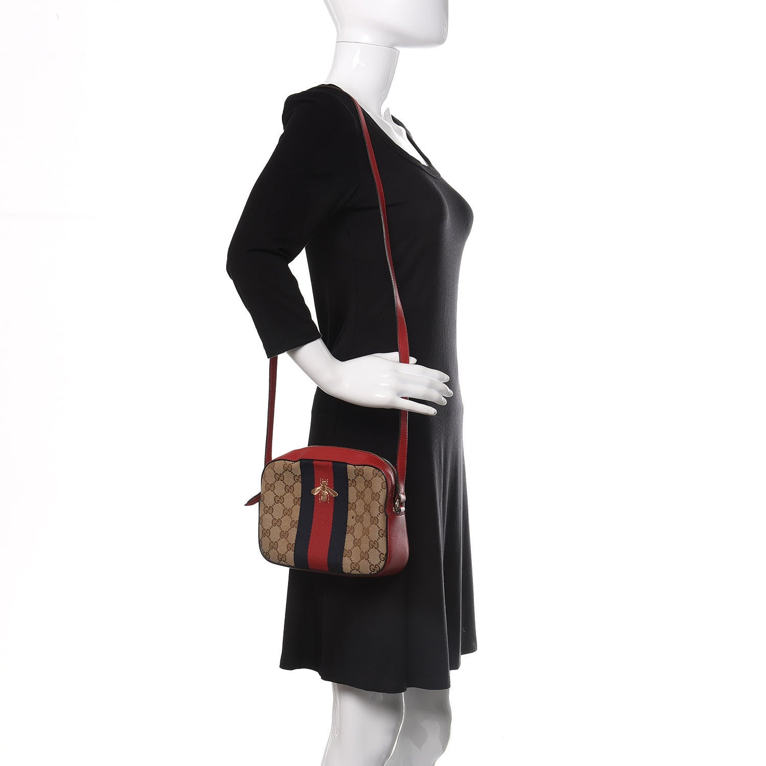 Gucci Monogram GG Supreme Web Small Webby Bee Shoulder Red 2 of 10