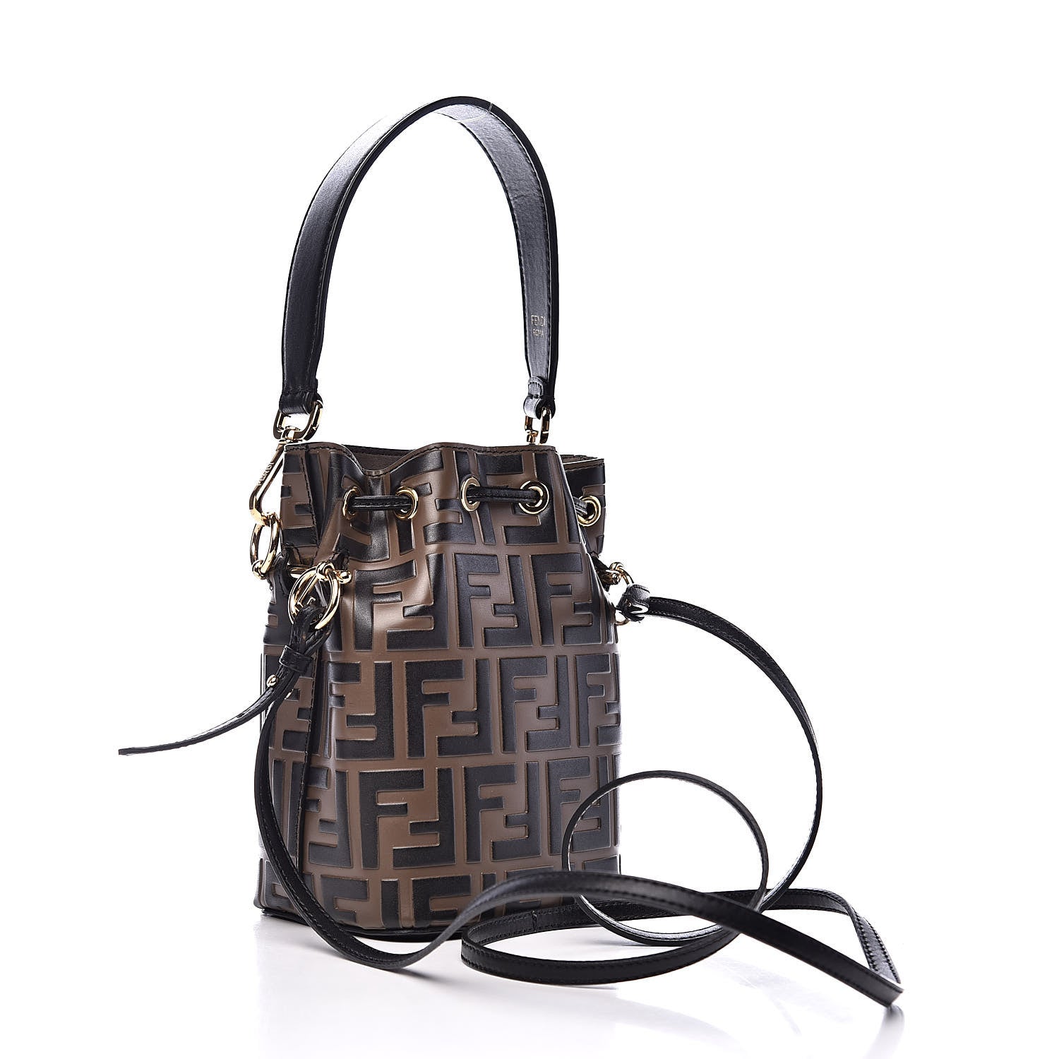 Fendi Vitello Liberty F is Fendi Bi-Color FF 1974 Embossed Mini Mon Tresor Bucket Bag Maya Black 3 of 12