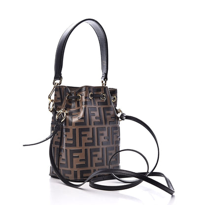 Fendi Vitello Liberty F is Fendi Bi-Color FF 1974 Embossed Mini Mon Tresor Bucket Bag Maya Black 3 of 12