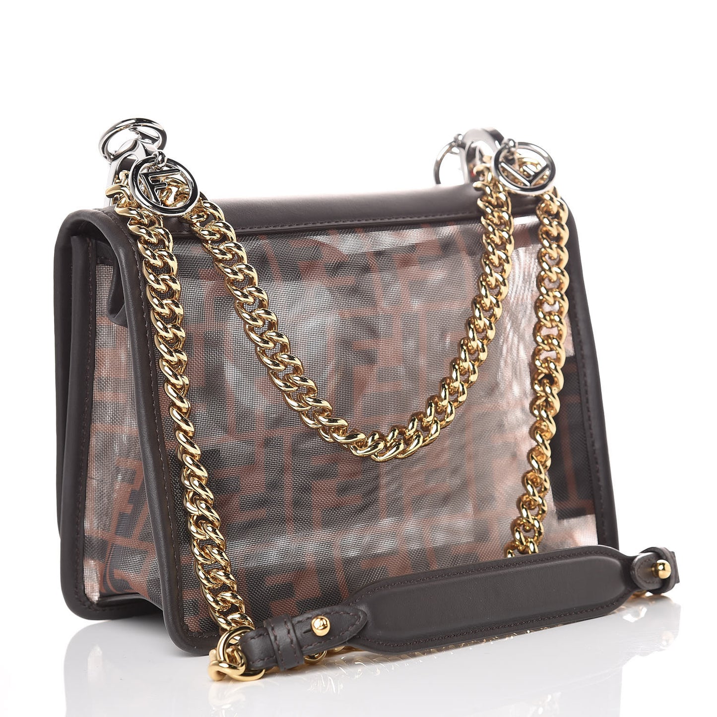 Mesh Vitello Century F is Fendi FF 1974 Small Kan I Shoulder Bag Marrone Black Ebano