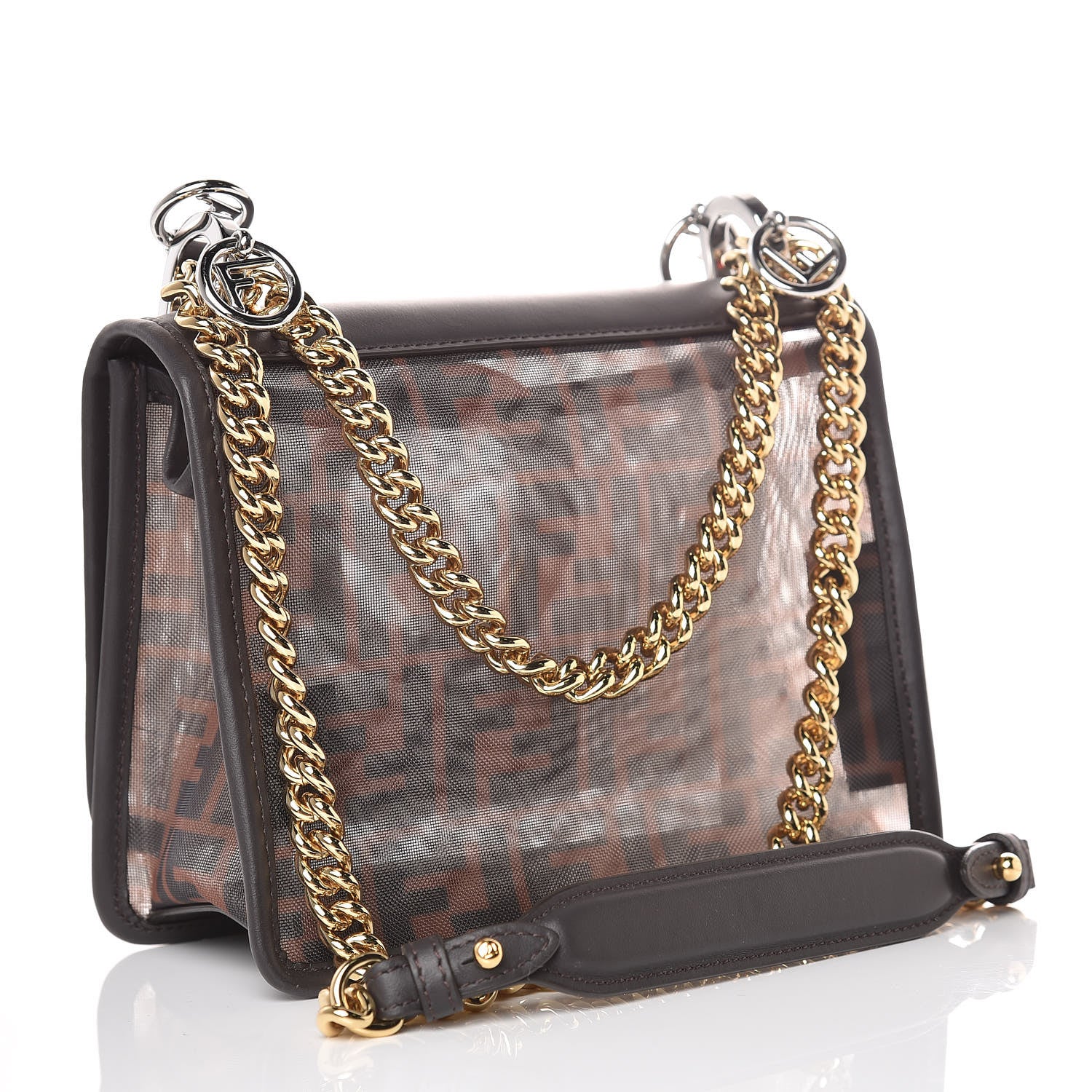 Fendi Mesh Vitello Century F is Fendi FF 1974 Small Kan I Shoulder Bag Marrone Black Ebano 3 of 10