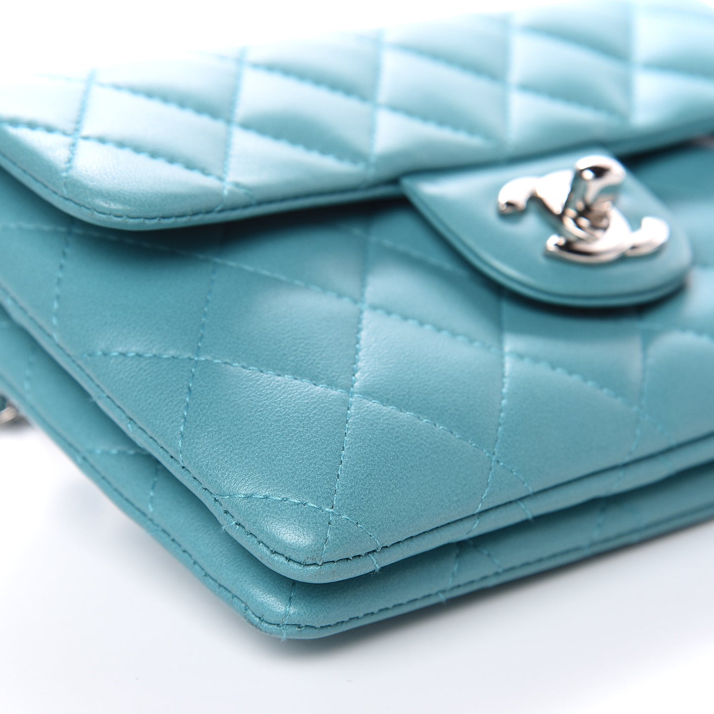 Lambskin Quilted Mini Flap Crossbody Bag Turquoise