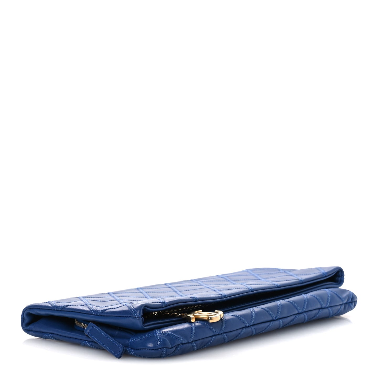 Calfskin Stitched Thin City Clutch Blue