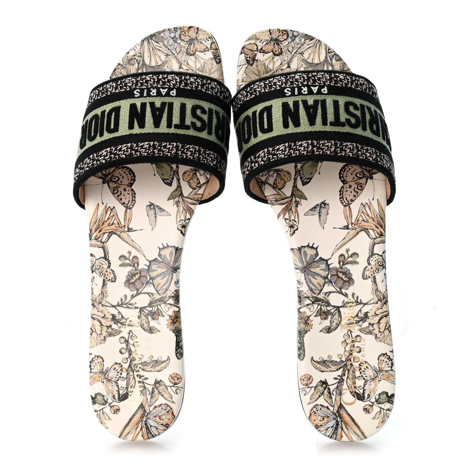 Christian Dior Canvas Embroidered Butterfly Dway Mules Slide Sandals 39.5 Green 2 of 10