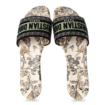 Christian Dior Canvas Embroidered Butterfly Dway Mules Slide Sandals 39.5 Green 2 of 10