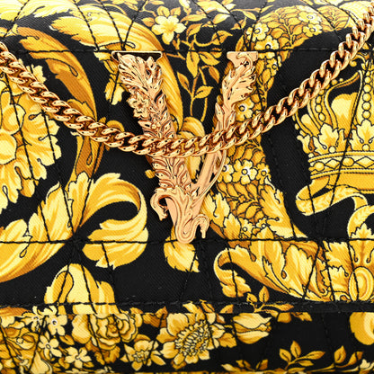Versace Silk Barocco Printed Quilted Virtus V Mini Chain Flap Shoulder Bag Black Gold 8 of 10