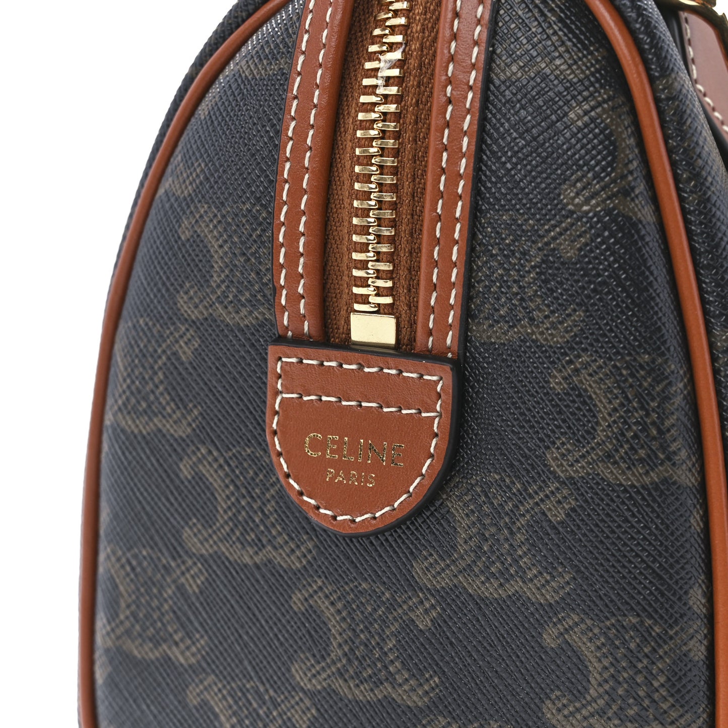 Triomphe Canvas Calfskin Small Boston Bag Tan
