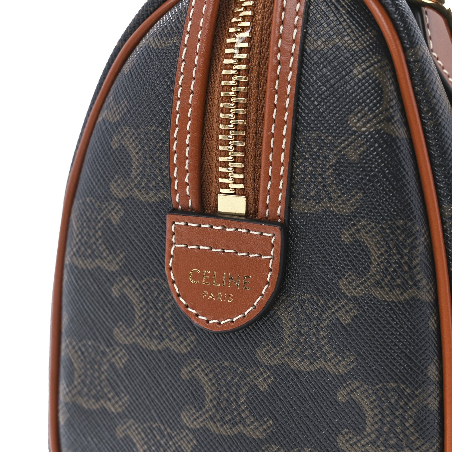 Celine Triomphe Canvas Calfskin Small Boston Bag Tan 6 of 12