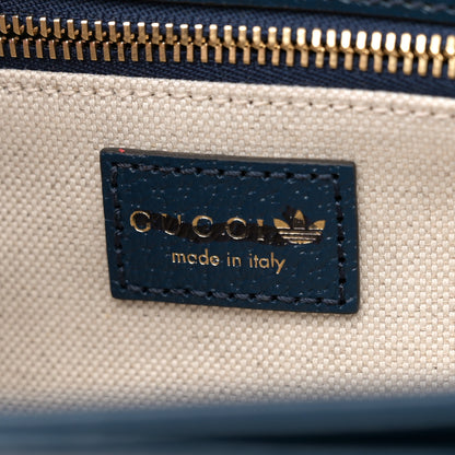 Gucci X ADIDAS Textured Dollar Calfskin Web Trefoil Mini Horsebit 1955 Shoulder Bag Navy Blue Red 6 of 12