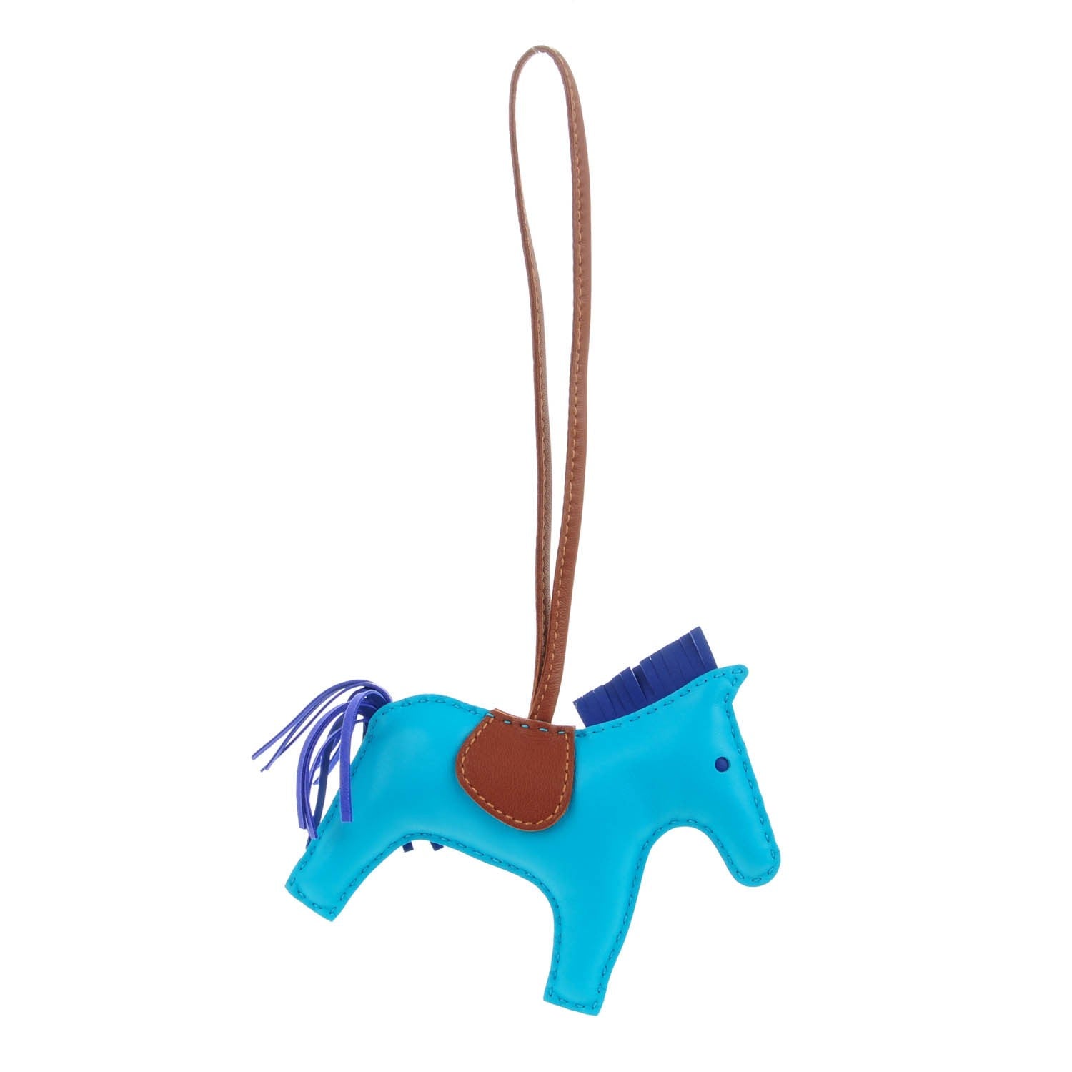 Hermes Milo Lambskin Grigri Rodeo Horse Bag Charm MM Bleu Azteque Bleu Electrique Fauve 1 of 5