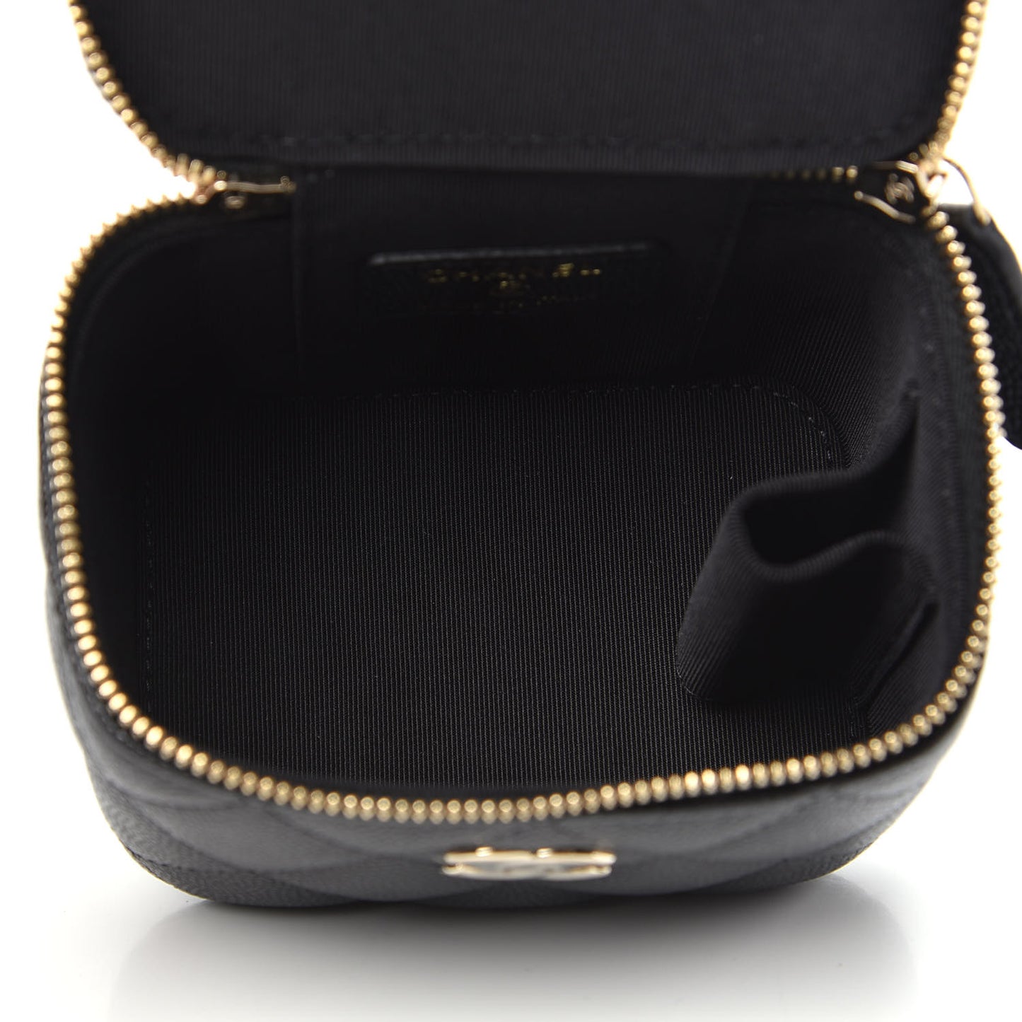Caviar Quilted Mini Pearl On Top Vanity Case With Chain Black