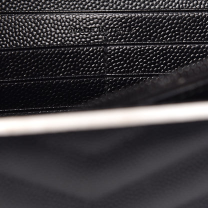 Saint Laurent Grain De Poudre Matelasse Chevron Monogram Chain Wallet Black White 9 of 16