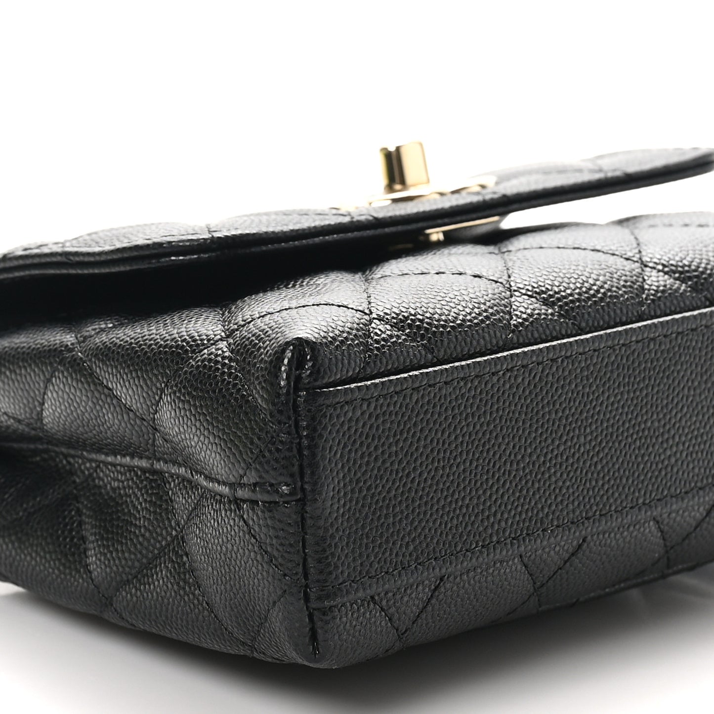 Caviar Quilted Coco Handle Clutch With Chain Black