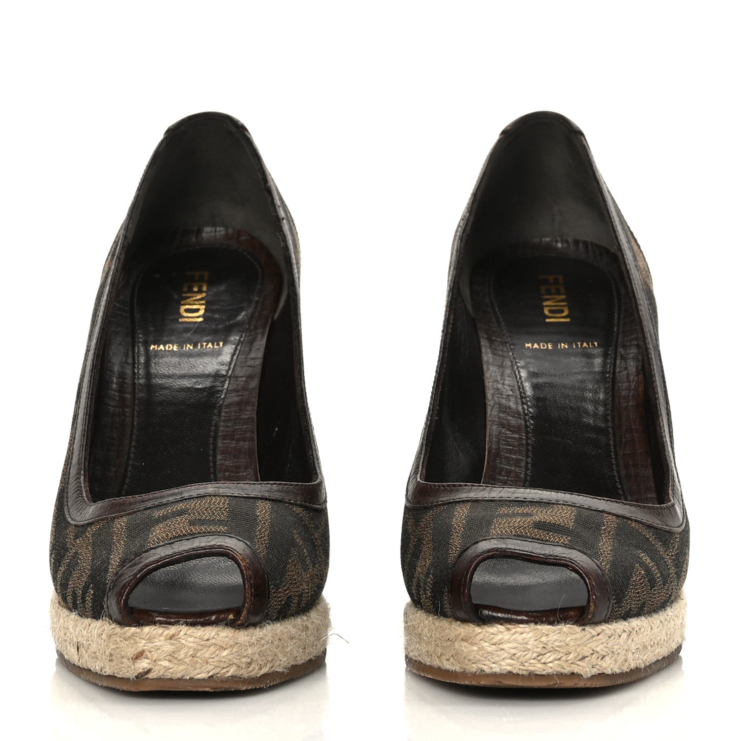 Fendi Zucca Raffia Zeppa Wedge Sandals 37.5 Tobacco 2 of 8