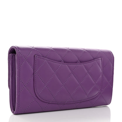 Chanel Lambskin Quilted Large Gusset Flap Wallet Purple 3 of 8