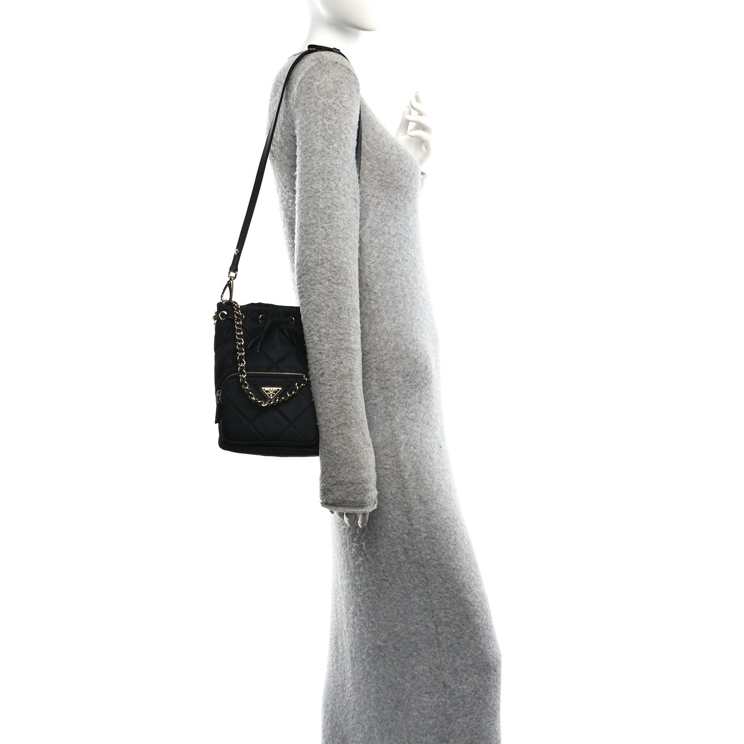 Prada Re-Nylon Saffiano Stitched Duet Bucket Bag Black 2 of 10
