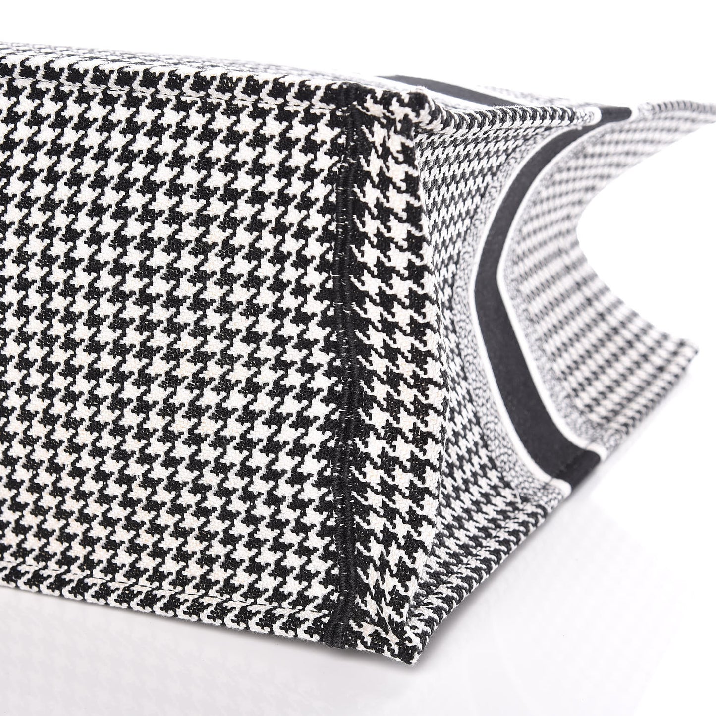 Canvas Houndstooth Embroidered Book Tote Black White