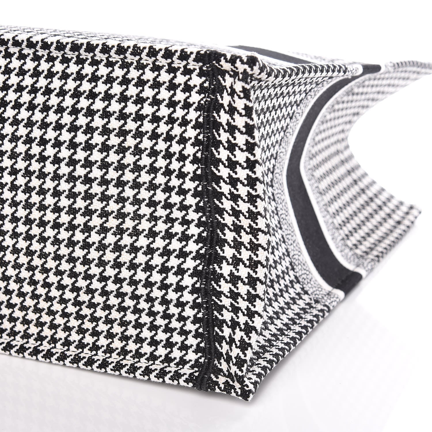 Christian Dior Canvas Houndstooth Embroidered Book Tote Black White 10 of 10