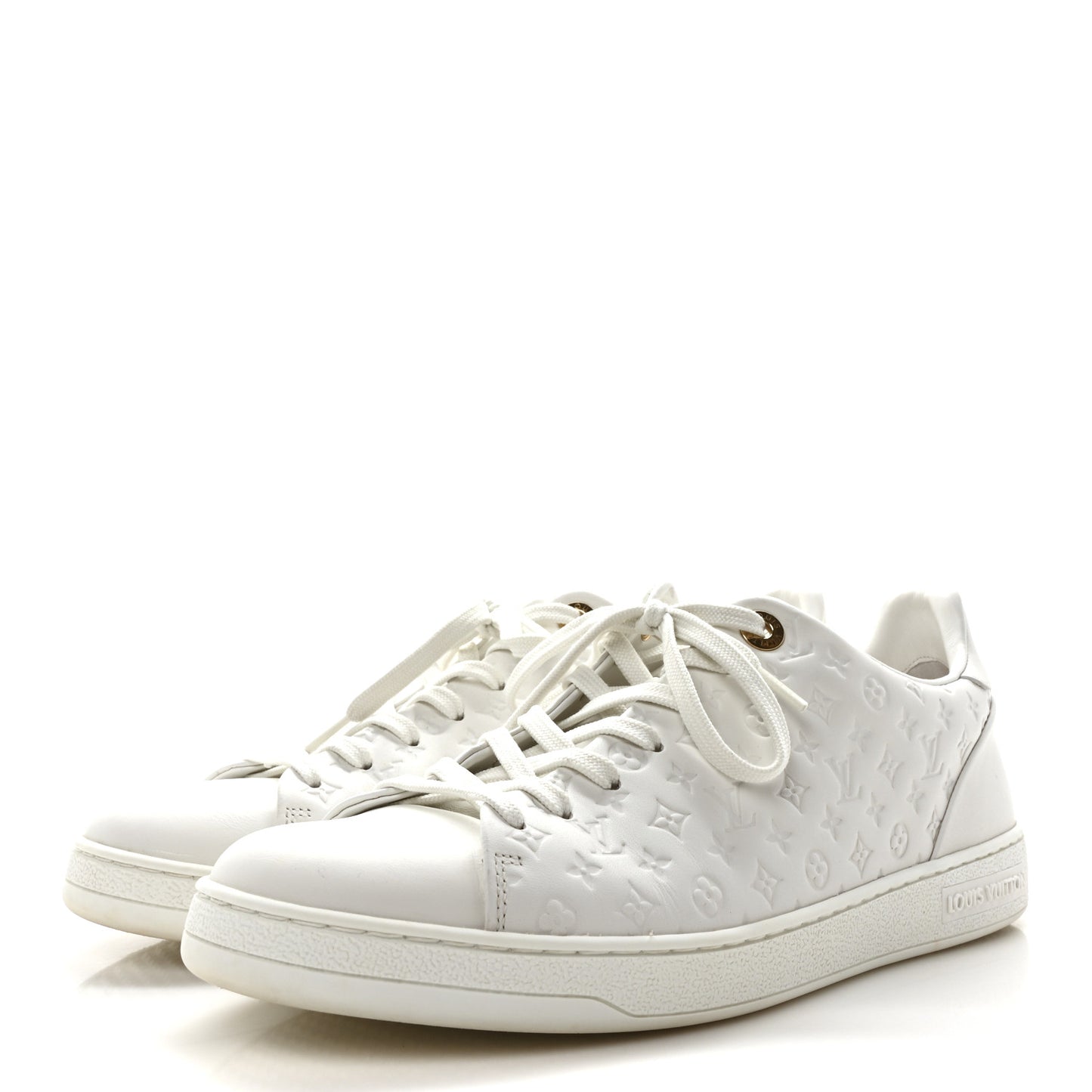 Calfskin Monogram Embossed Front Row Sneakers 40 White